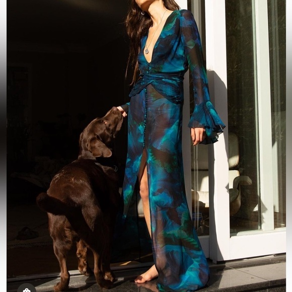 Rat & boa Fiorella dress Small blue chiffon maxi - Picture 3 of 7